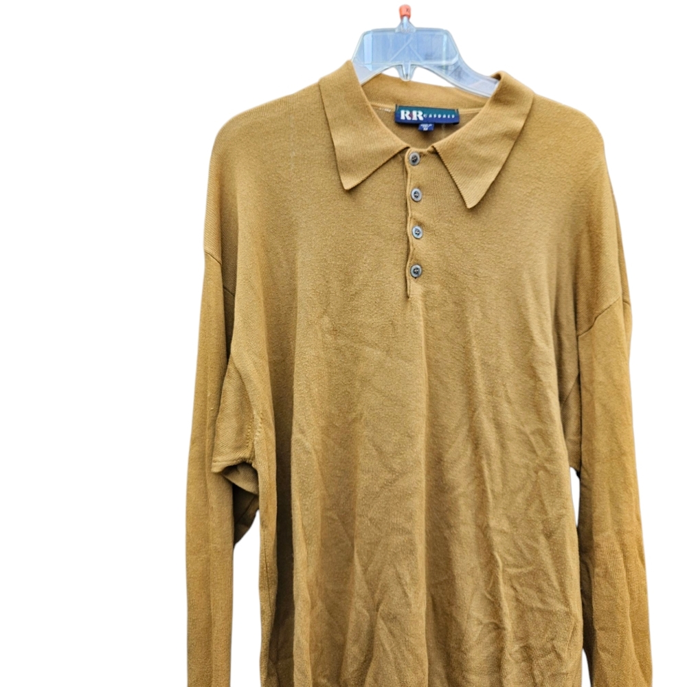 R&R Casuals  Mustard Yellow Polo Sweater Mens Size M - Picture 10 of 14